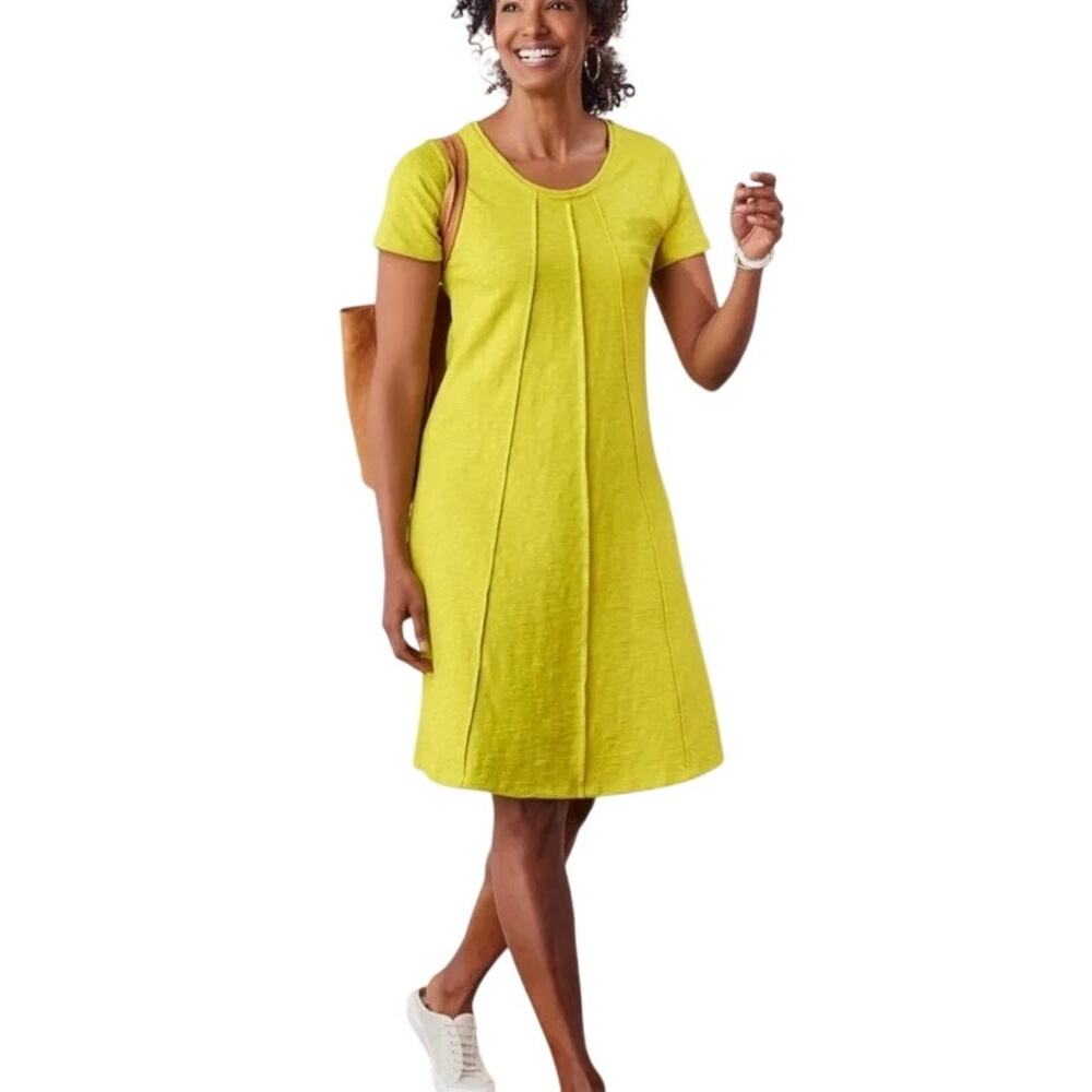 Soft Surroundings Bright Yellow Marchesa Pintuck 100% Cotton Basic T-shirt Dress